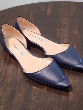 Manolo Blahnik D'Orsay Ballet Flats Womens 39 US 9 Navy Leather Pointed Toe
